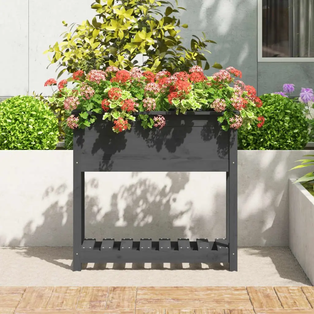 Wooden Garden Planter Raised Bed Grey Solid Pine 82.5 x 34.5 x 81 cm