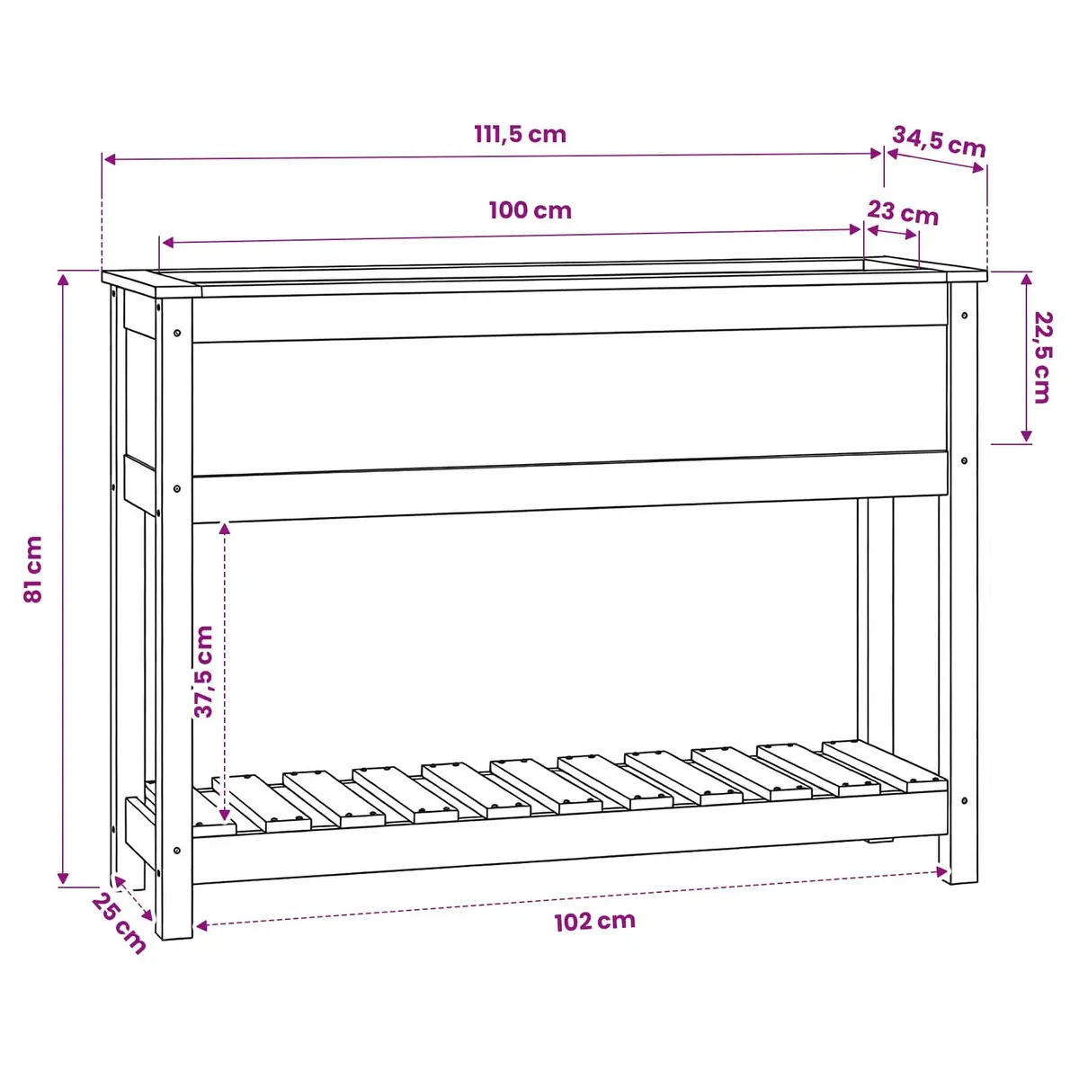 Wooden Garden Planter with Shelf Storage Grey Raised Flower Bed Pot