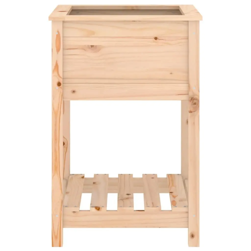 Wooden Planter Raised Flower Bed with Shelf Solid Pine Wood 54x54x81cm Brown