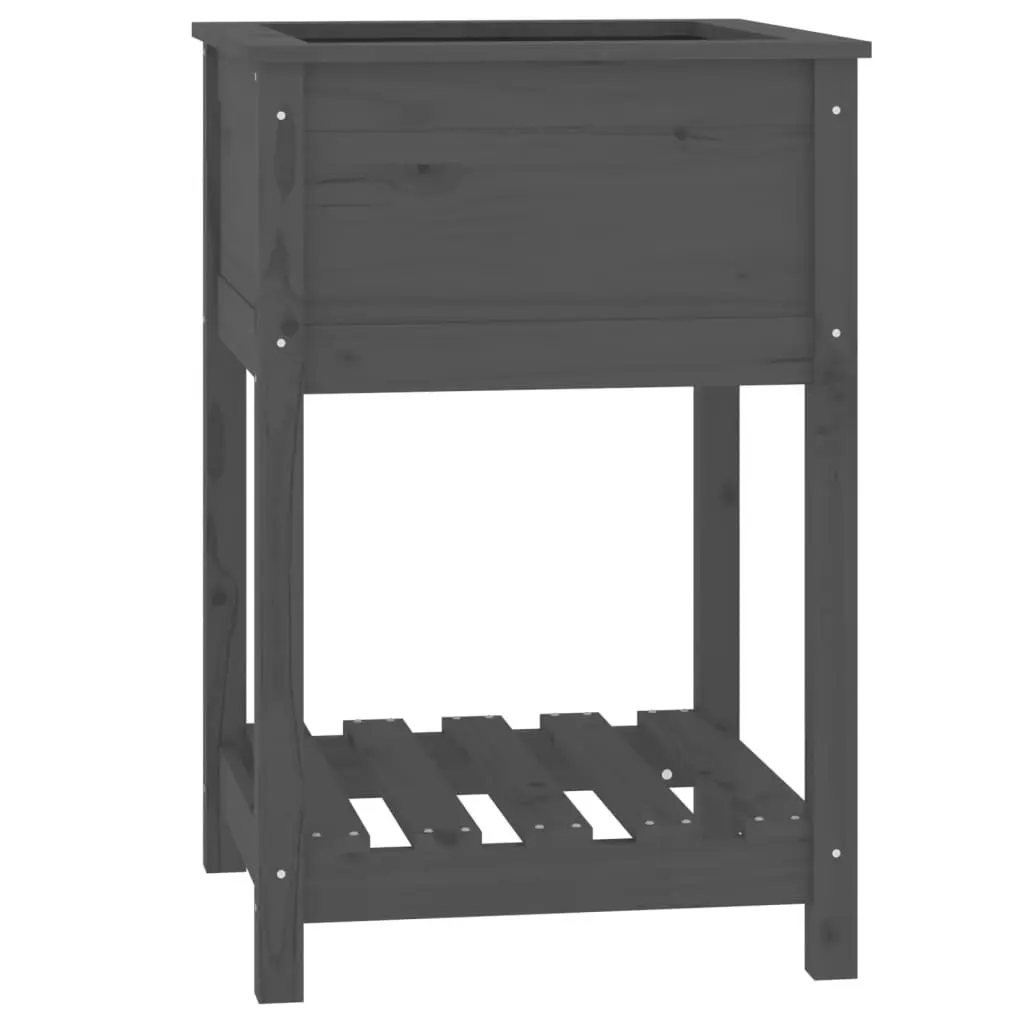 Wooden Raised Bed Planter Grey Solid Pine with Shelf 54x54x81cm