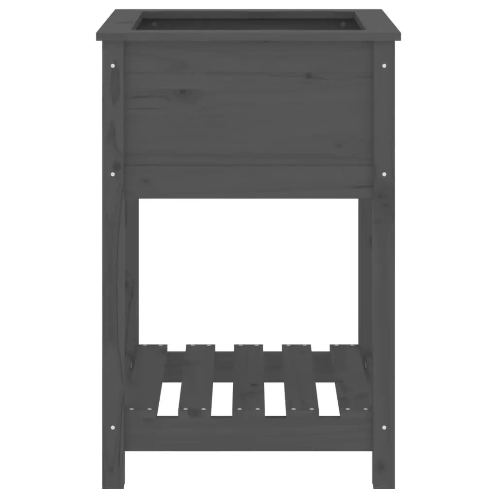 Wooden Raised Bed Planter Grey Solid Pine with Shelf 54x54x81cm