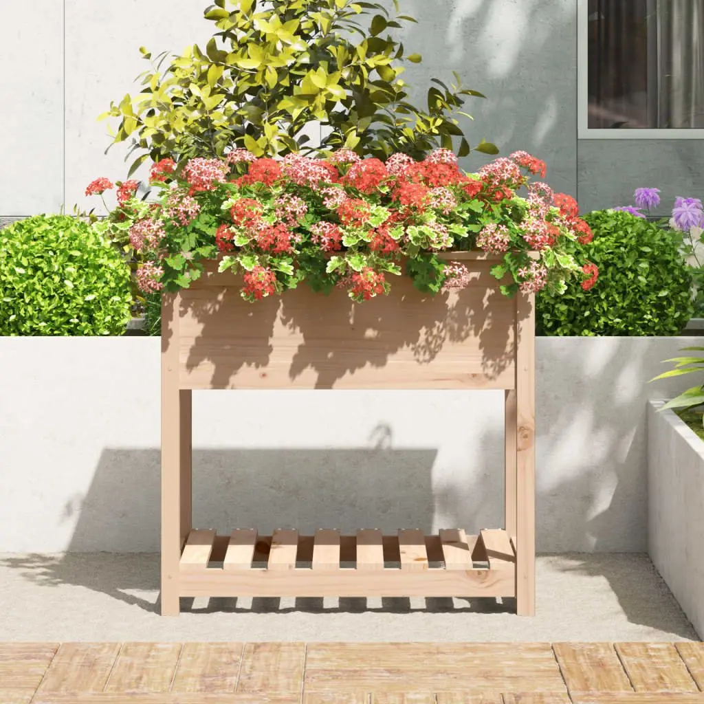 Raised Wooden Planter with Shelf 82.5x54x81 cm Solid Pine Garden Flower Box