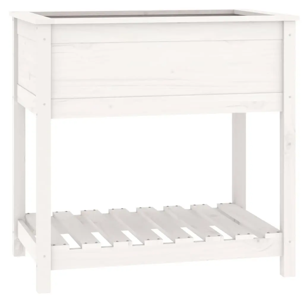 Wooden Planter with Shelf White Garden Raised Bed Flower Box Storage