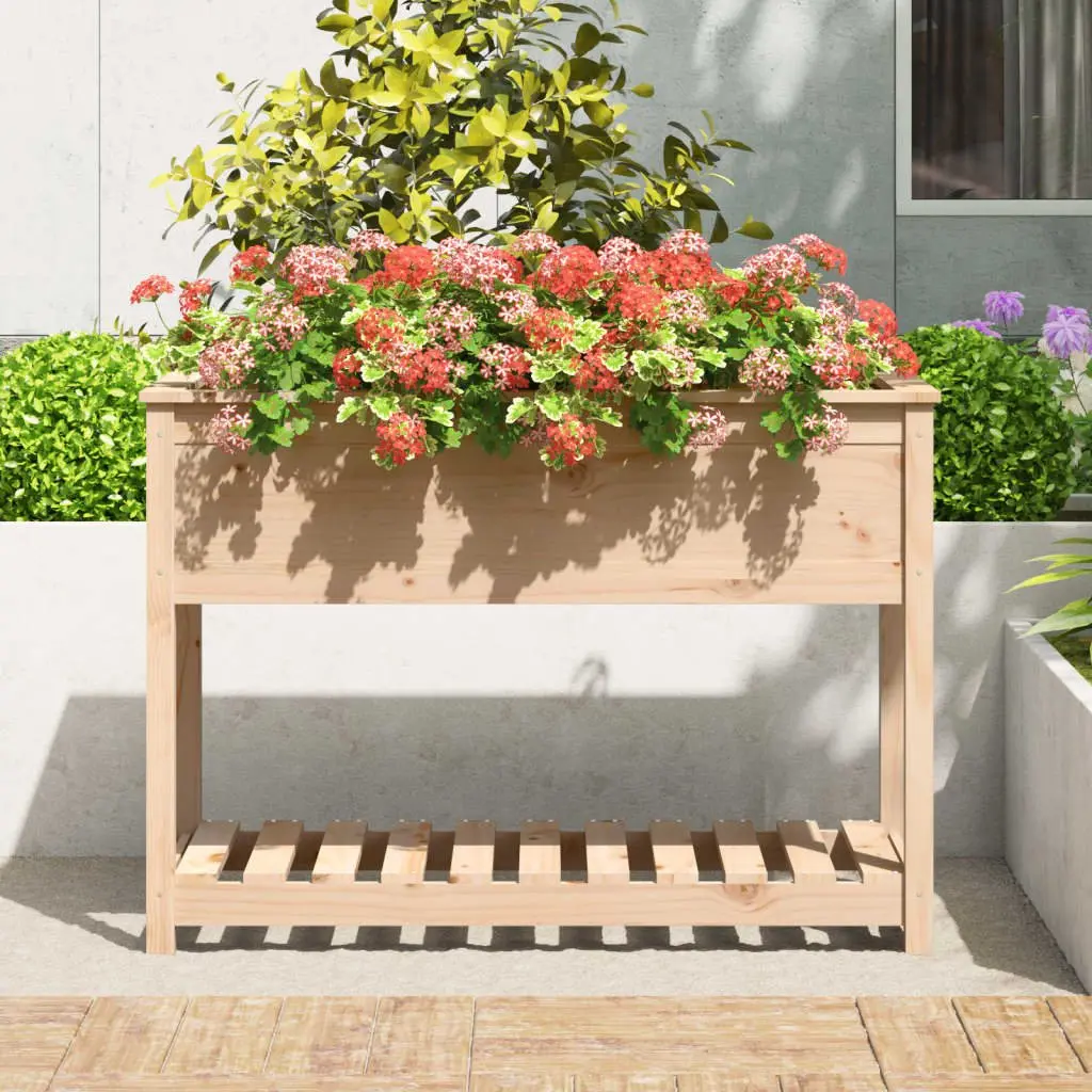 Wooden Planter with Shelf Solid Pine Flower Box Raised Bed Garden Pot Storage
