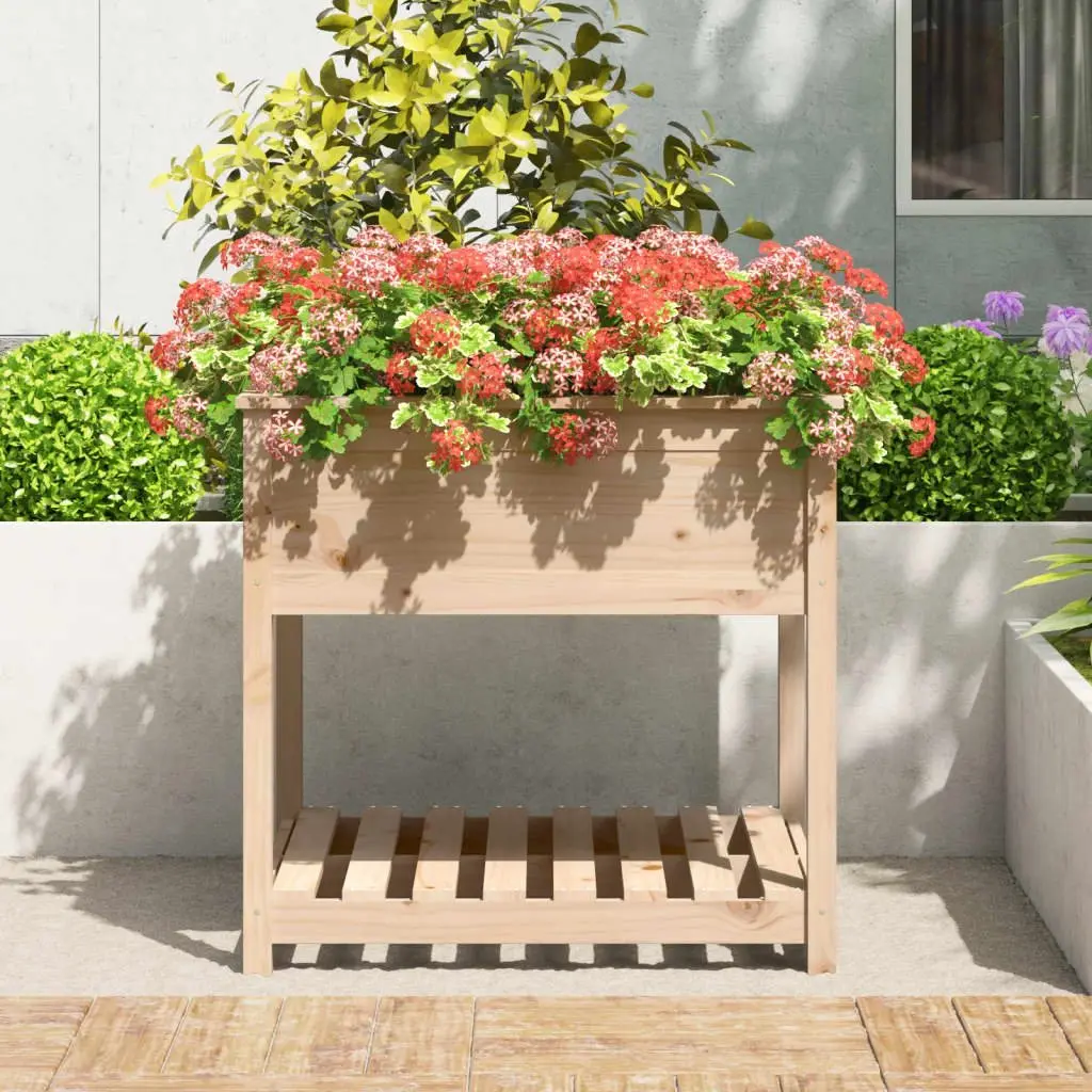 Wooden Planter with Shelf 82.5x82.5x81 cm Raised Garden Flower Box Brown