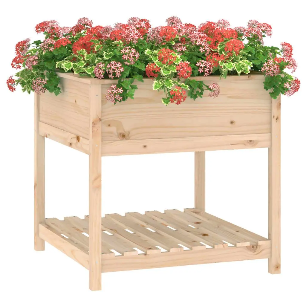 Wooden Planter with Shelf 82.5x82.5x81 cm Raised Garden Flower Box Brown