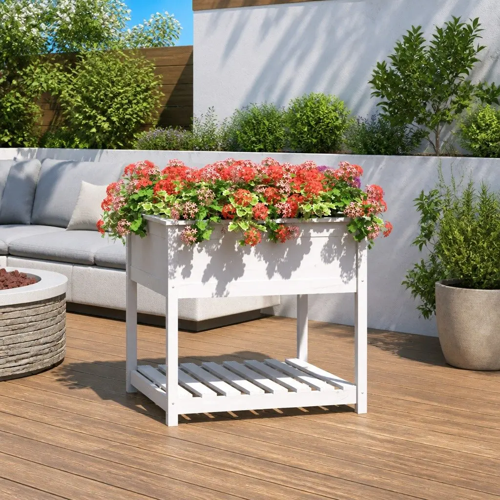 Wooden Planter Solid Pine Wood 82.5cm White with Shelf