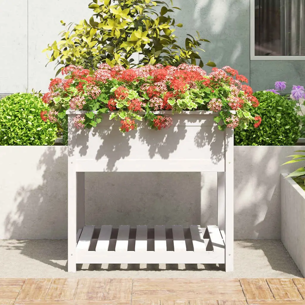 Wooden Planter Solid Pine Wood 82.5cm White with Shelf