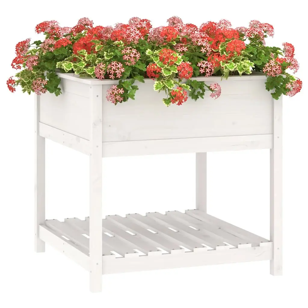 Wooden Planter Solid Pine Wood 82.5cm White with Shelf