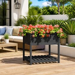 Practical Grey Wooden Planter with Shelf for Home Use