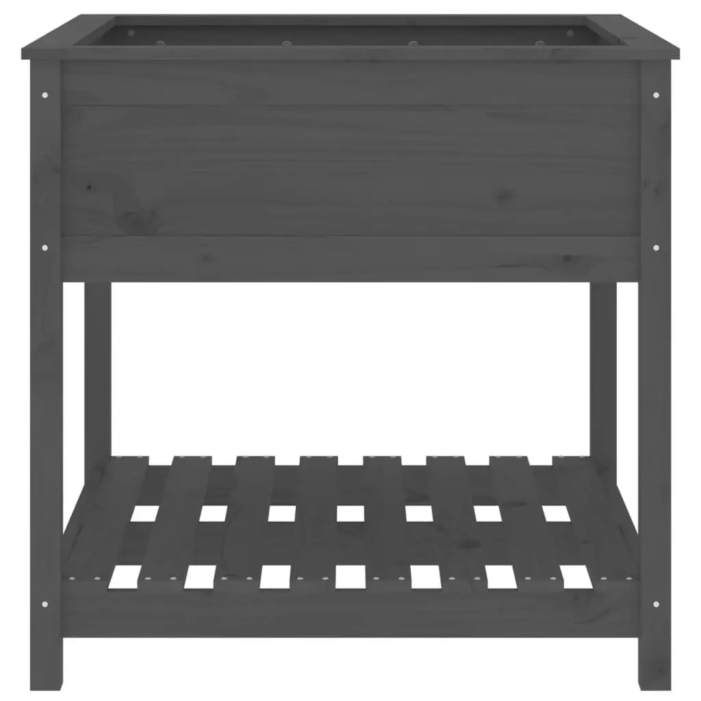 Wooden Planter Grey Raised Flower Box with Shelf Solid Pine 82.5 x 82.5 x 81 cm