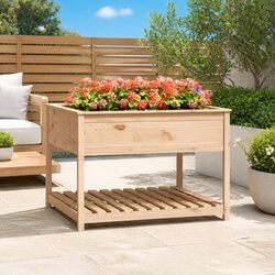 Functional Wooden Planter with Shelf for Easy Gardening 111.5x111.5x81 cm