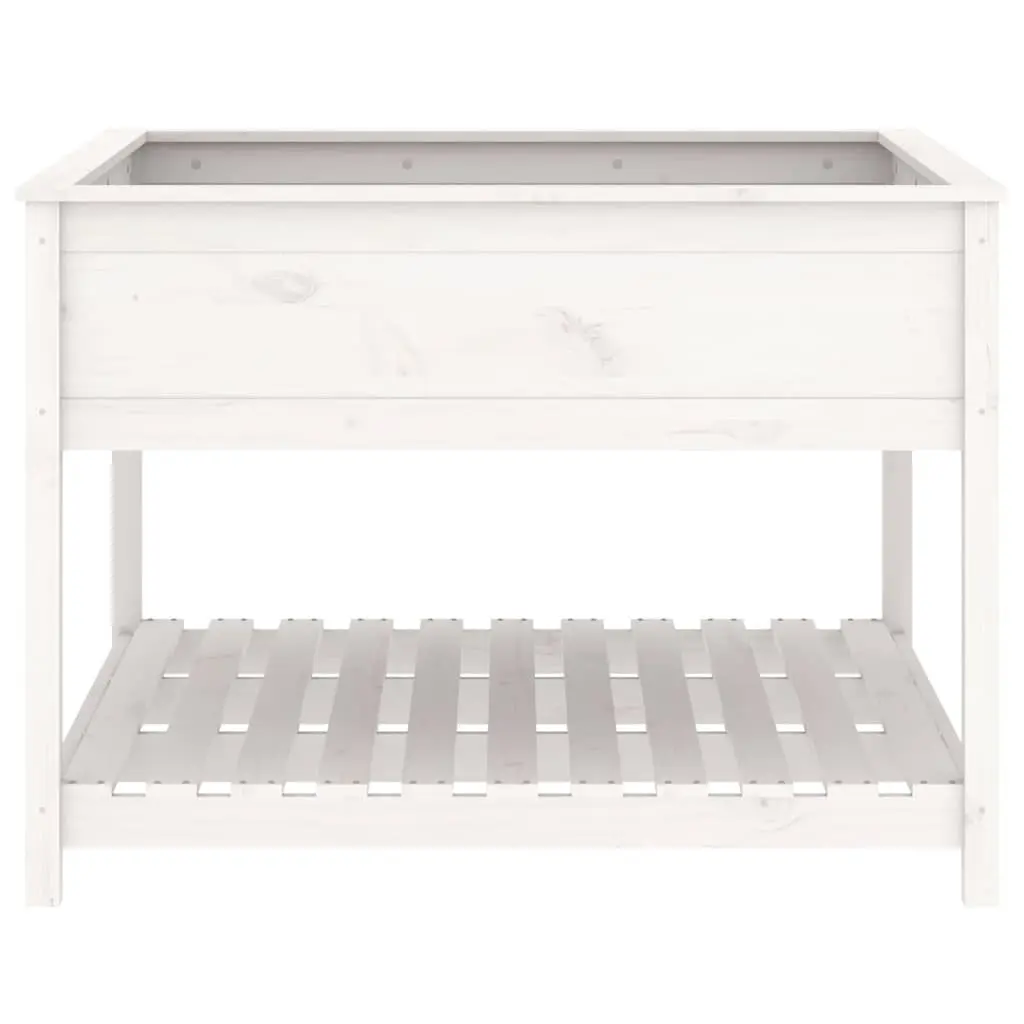 Wooden Planter Solid Pine Wood Raised Garden Flower Box with Shelf White 111.5 x 111.5 x 81 cm