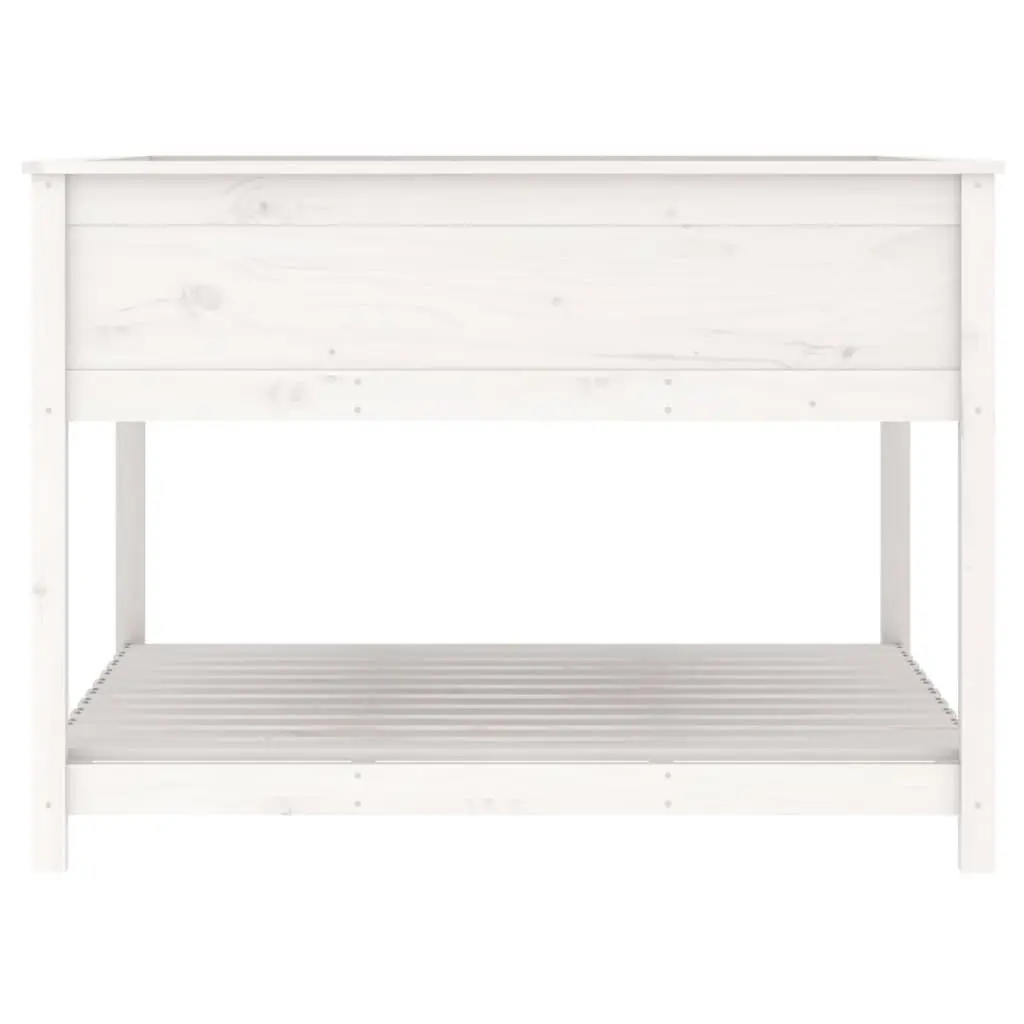 Wooden Planter Solid Pine Wood Raised Garden Flower Box with Shelf White 111.5 x 111.5 x 81 cm