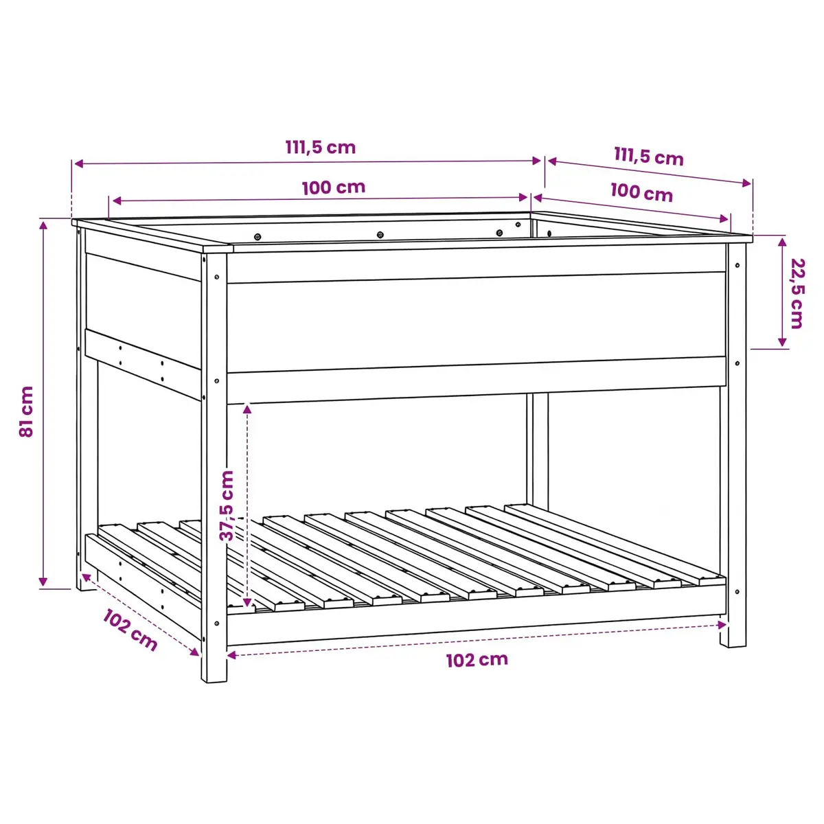 Wooden Planter Solid Pine Wood Raised Garden Flower Box with Shelf White 111.5 x 111.5 x 81 cm