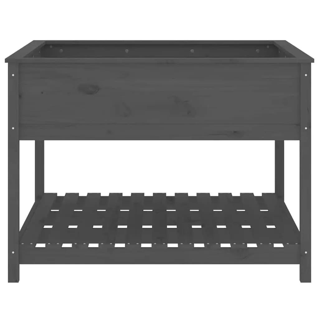 Wooden Garden Planter Solid Pine Wood Grey Raised Flower Box with Shelf Storage