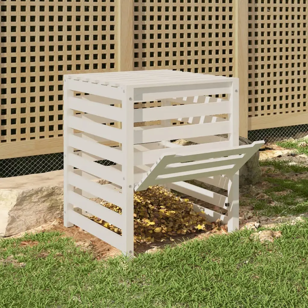 Solid Wood Pine Composter White 63.5x63.5x77.5 cm Garden Waste Bin Composting