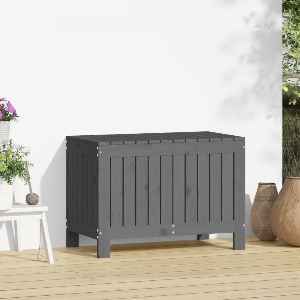 Garden Storage Box Grey Outdoor Wooden Container Solid Pine Wood Bench Seat