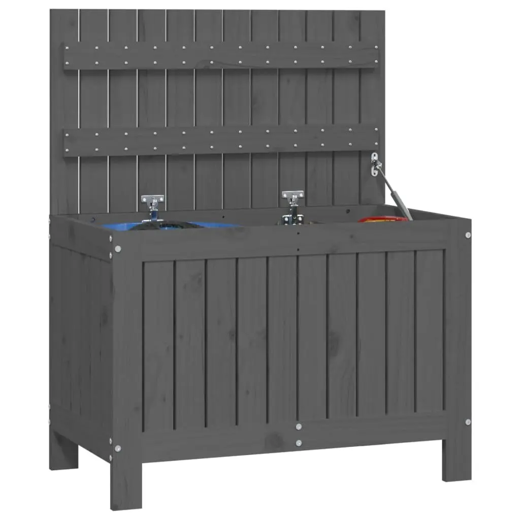 Garden Storage Box Grey Outdoor Wooden Container Solid Pine Wood Bench Seat