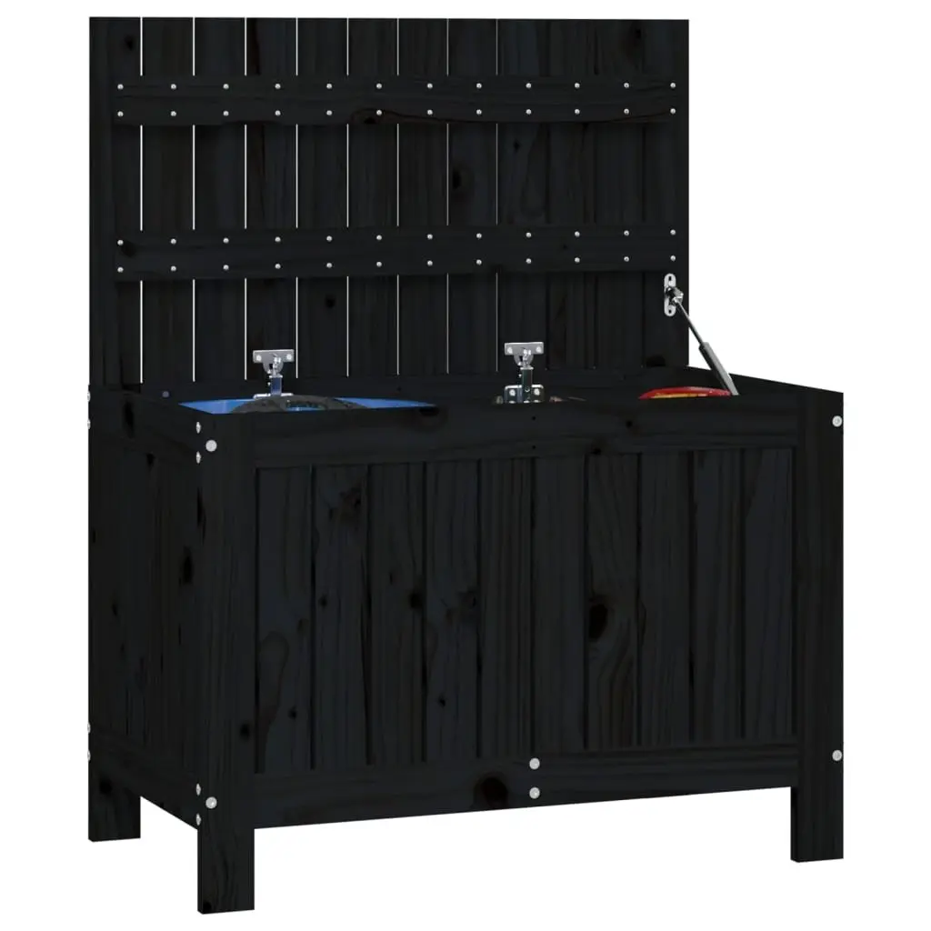 Garden Storage Box Black Outdoor Furniture Solid Wood Pine Deck Box with Lid