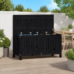 Practical Black Wooden Storage Box with Hydraulic Lid for Outdoors