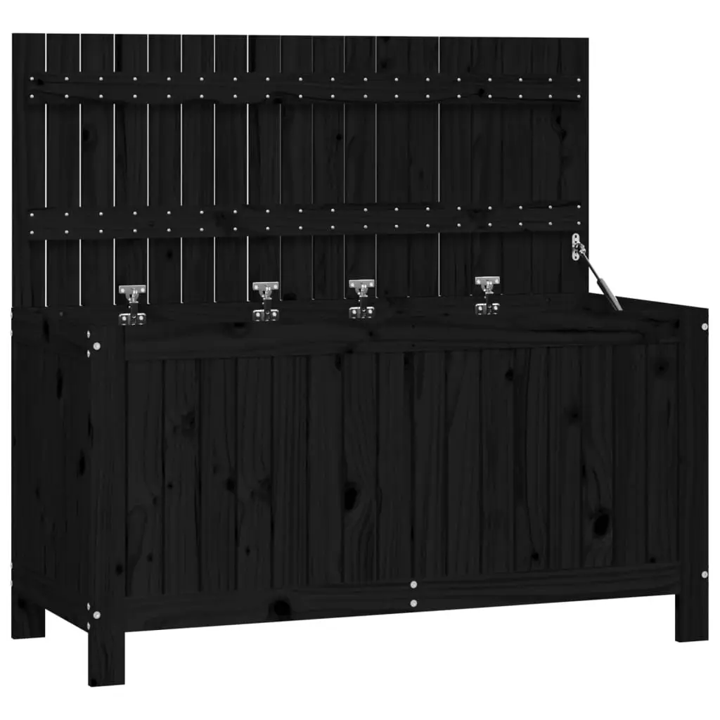 Garden Storage Box Solid Pine Wood Black 115 x 49 x 60 cm Outdoor Deck Tool Organizer with Hydraulic Lid