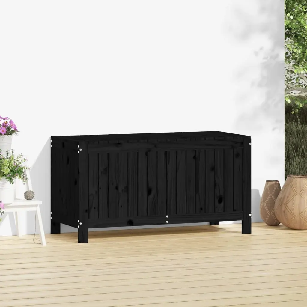 Garden Storage Box Solid Pine Wood Black 115 x 49 x 60 cm Outdoor Deck Tool Organizer with Hydraulic Lid