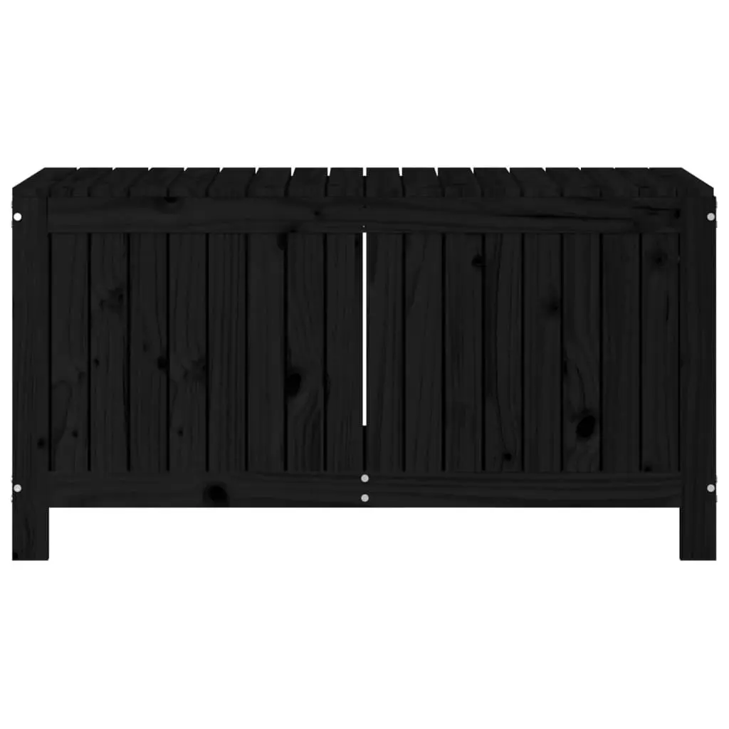 Garden Storage Box Solid Pine Wood Black 115 x 49 x 60 cm Outdoor Deck Tool Organizer with Hydraulic Lid