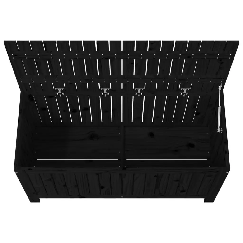 Garden Storage Box Solid Pine Wood Black 115 x 49 x 60 cm Outdoor Deck Tool Organizer with Hydraulic Lid