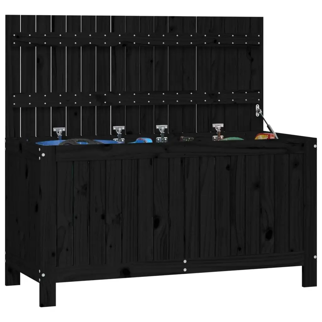 Garden Storage Box Solid Pine Wood Black 115 x 49 x 60 cm Outdoor Deck Tool Organizer with Hydraulic Lid