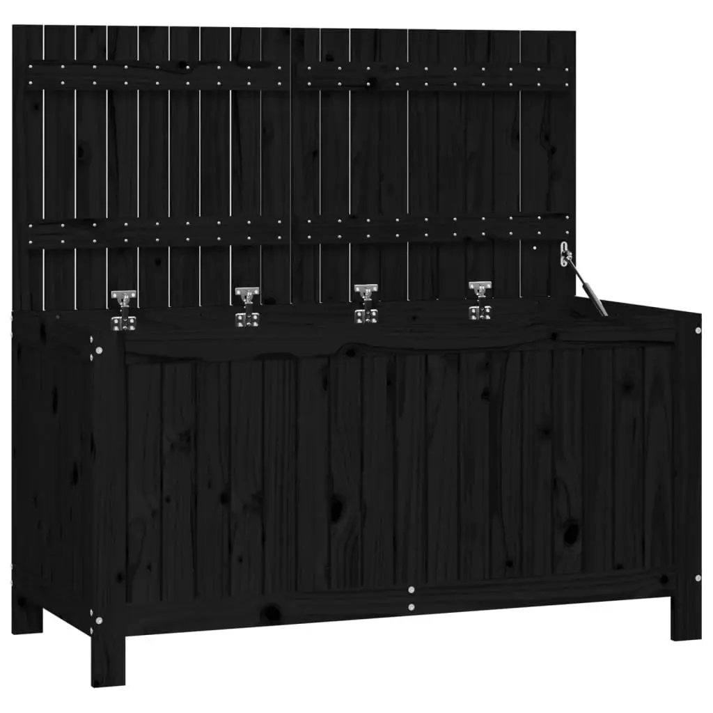 Garden Storage Box Solid Pine Wood Black Outdoor with Hydraulic Lid 121 x 55 x 64 cm