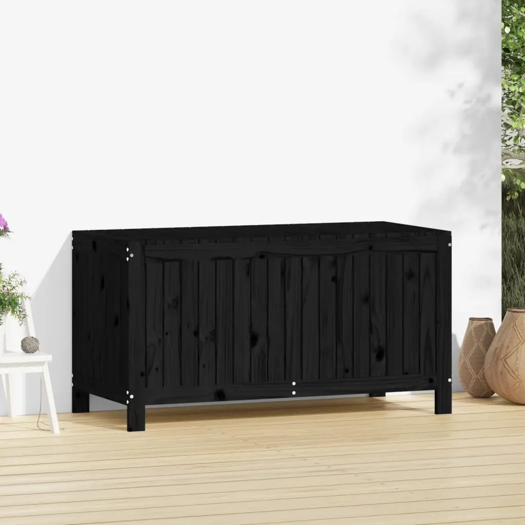 Garden Storage Box Solid Pine Wood Black Outdoor with Hydraulic Lid 121 x 55 x 64 cm