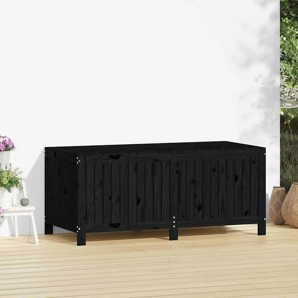 Garden Storage Box Solid Pine Wood 147 x 68 x 64 cm Black Outdoor Deck Tool Equipment Organizer Bench Seat