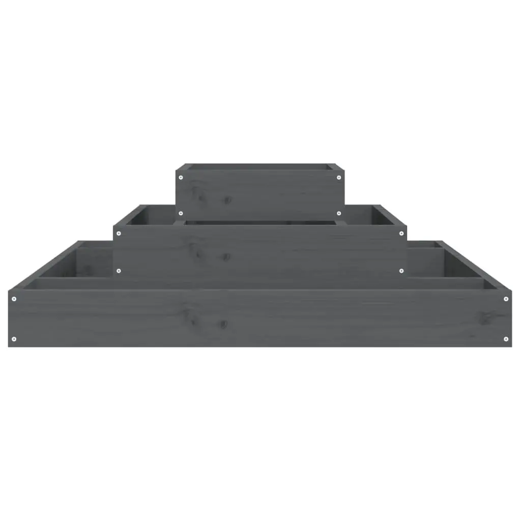 Wooden Planter Box 80x80x27 cm Grey 3-Tier Raised Garden Flower Pot Pine