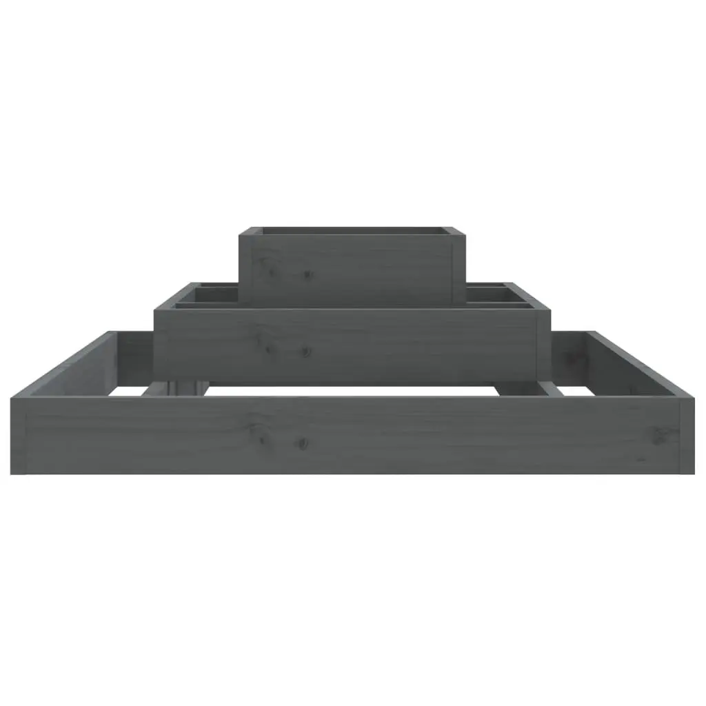 Wooden Planter Box 80x80x27 cm Grey 3-Tier Raised Garden Flower Pot Pine