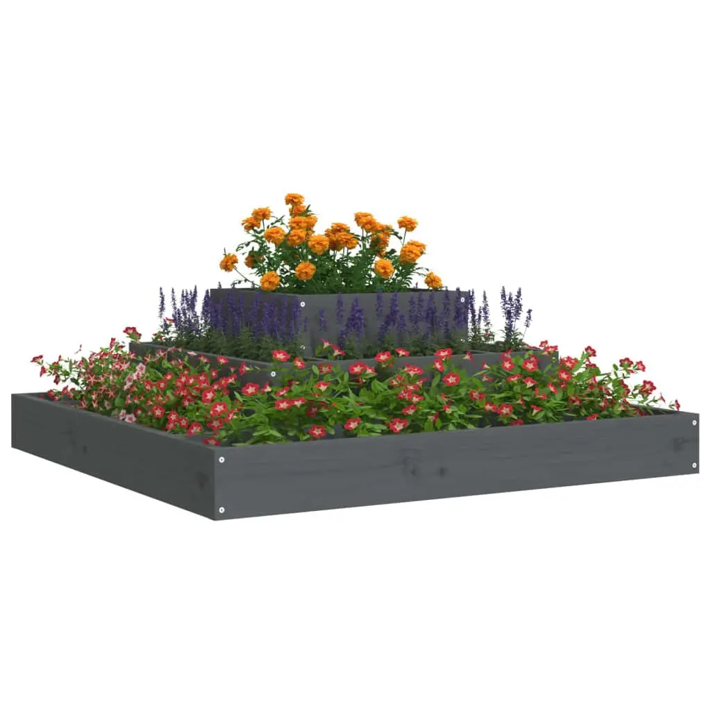 Wooden Planter Box 80x80x27 cm Grey 3-Tier Raised Garden Flower Pot Pine