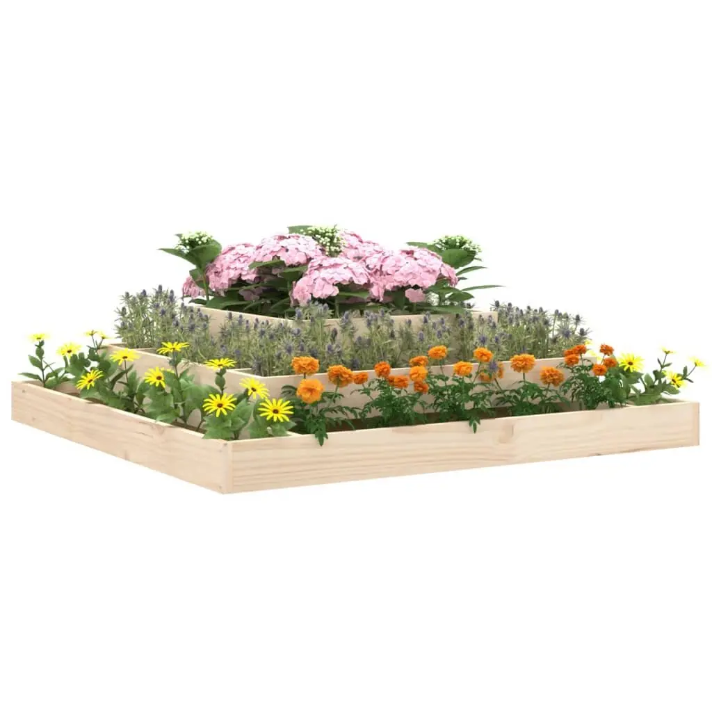Wooden Planter Solid Pine Wood 110x110x27 cm 3-Tier Brown