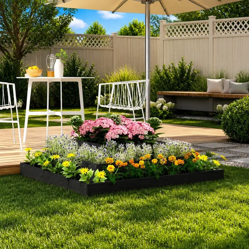 3-Tier Planter Box Solid Pine Grey 110x110x27cm Raised Bed Garden