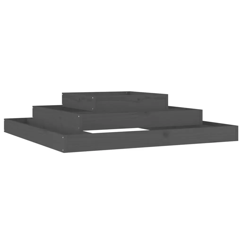 3-Tier Planter Box Solid Pine Grey 110x110x27cm Raised Bed Garden