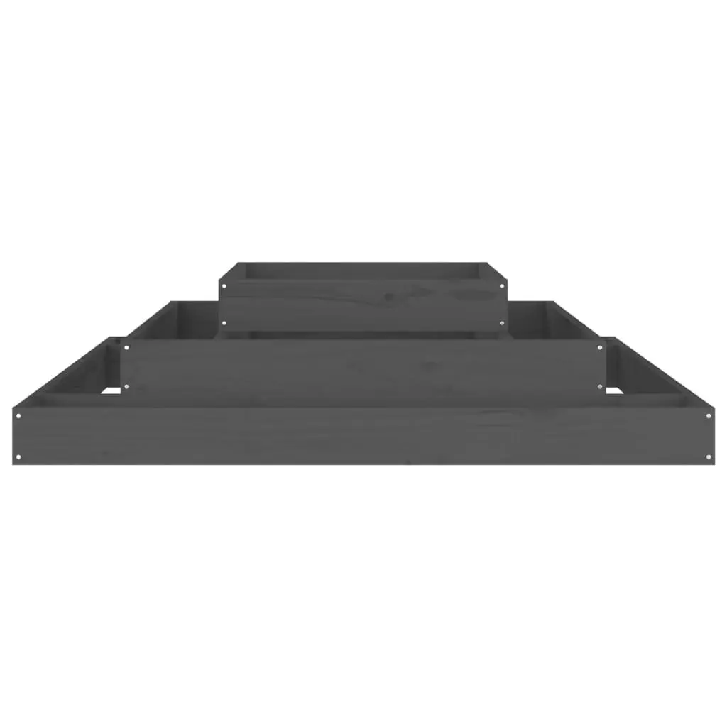 3-Tier Planter Box Solid Pine Grey 110x110x27cm Raised Bed Garden
