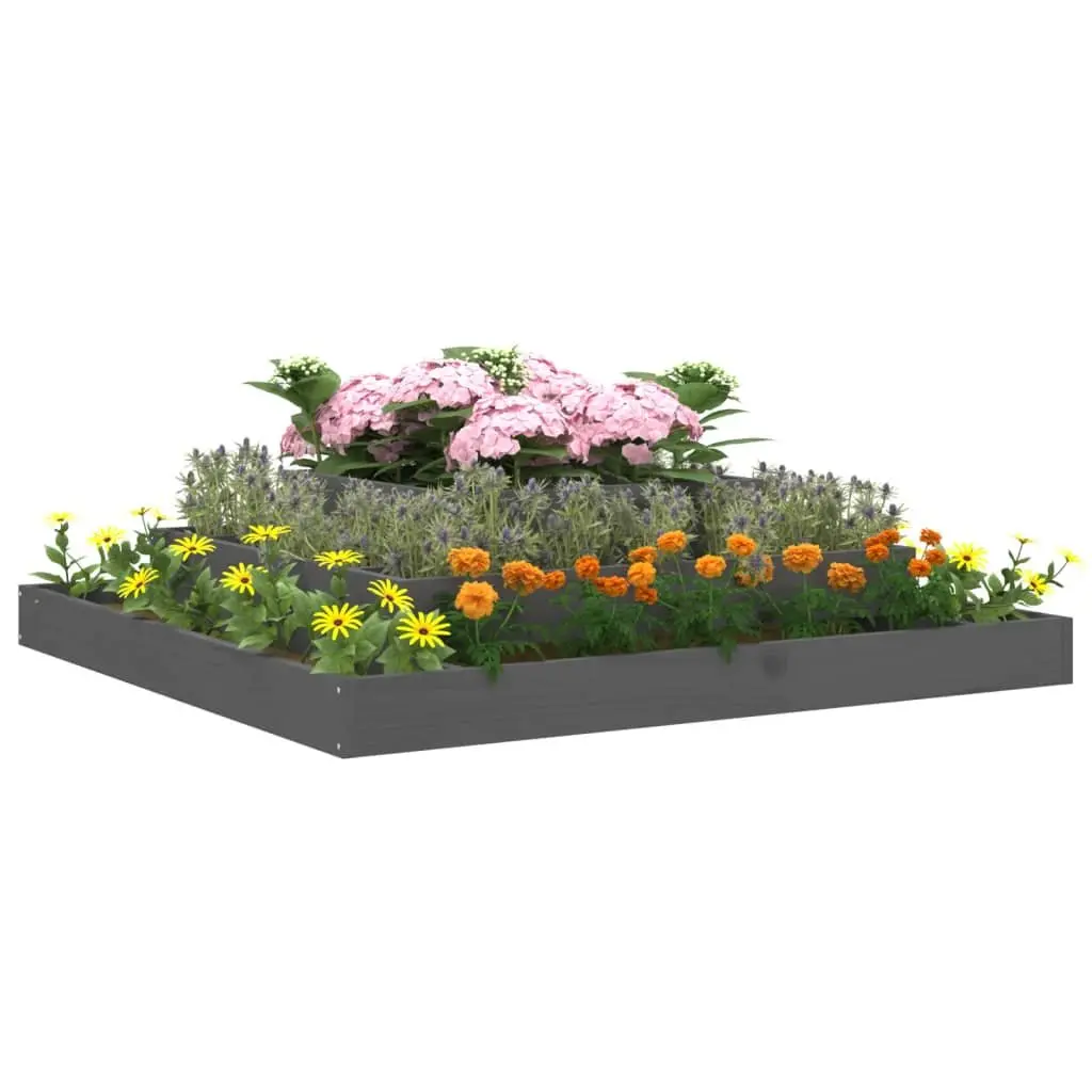3-Tier Planter Box Solid Pine Grey 110x110x27cm Raised Bed Garden