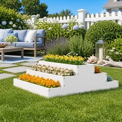 Practical White Wooden Planter Pot 80x80x27cm Fits Various Gardens