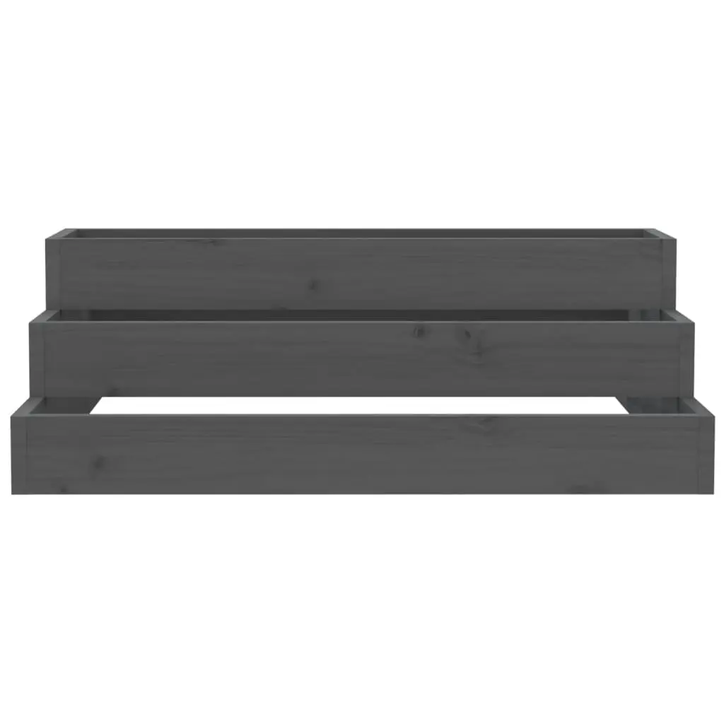 Wooden Planter Pot Grey Raised Flower Bed Garden Box Stair Step Design