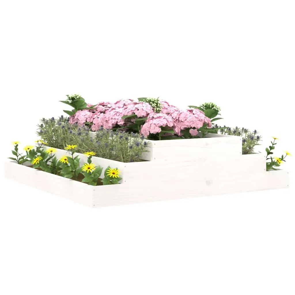 Raised Garden Planter Box White 110x110x27cm Solid Wood Pine Flower Bed