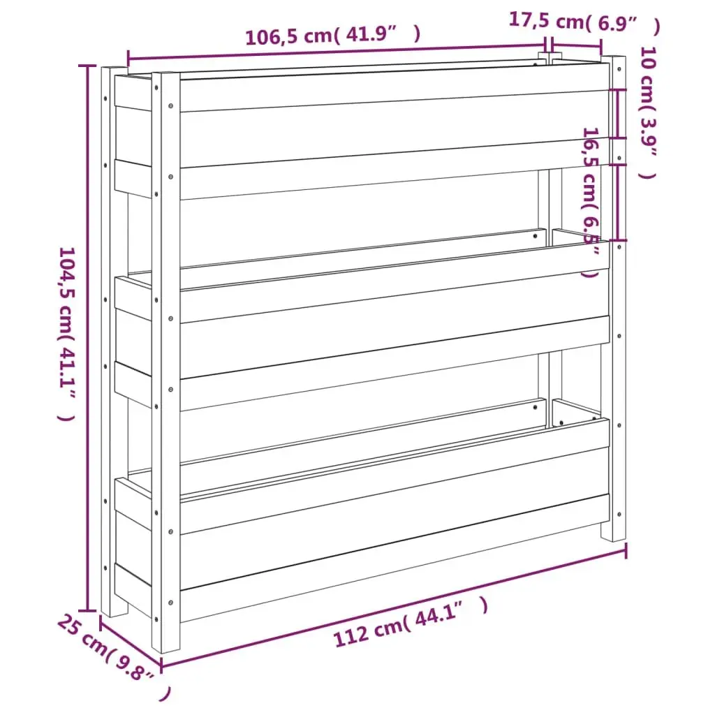 Garden Planter Pine Wood 112x25x104.5 cm White Raised Bed 3 Flower Boxes