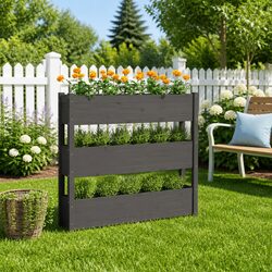 Versatile Grey Wooden Planter Box for Your Garden and Patio