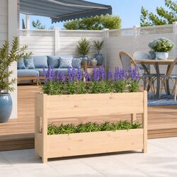 Wooden Planter Box Raised Bed Solid Pine 112x25x66 cm Flower Vegetable Garden