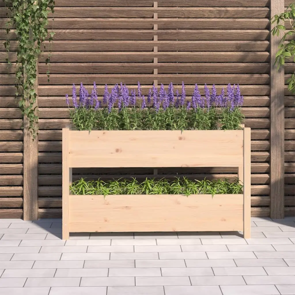 Raised Bed Wooden Planter Box Solid Pine Brown 112x25x66 cm for Garden Vegetable Flower Plant Decoration