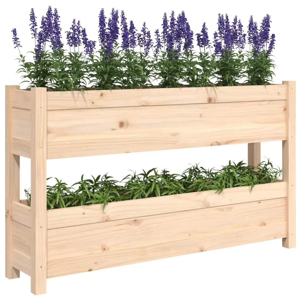 Raised Bed Wooden Planter Box Solid Pine Brown 112x25x66 cm for Garden Vegetable Flower Plant Decoration