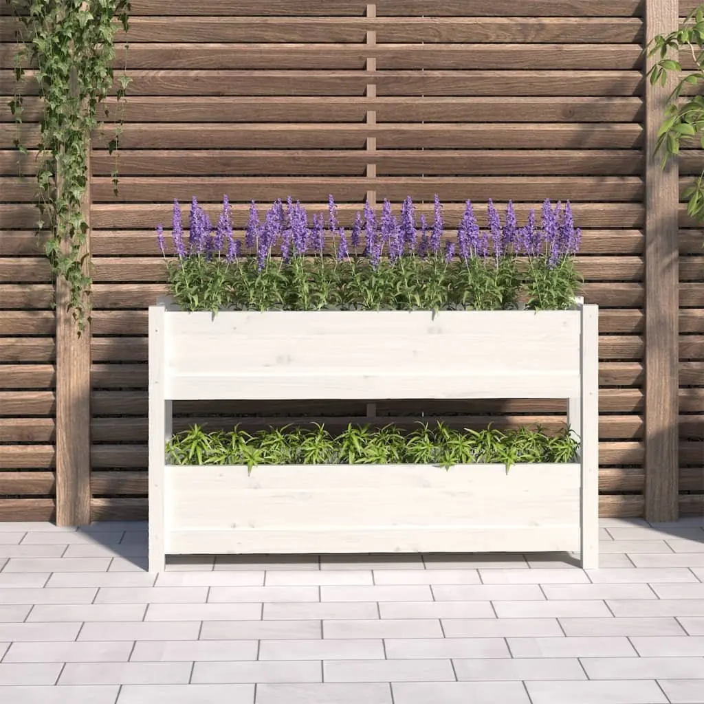 Wooden Planter Solid Pine Wood 112x25x66cm White 2 Flower Boxes
